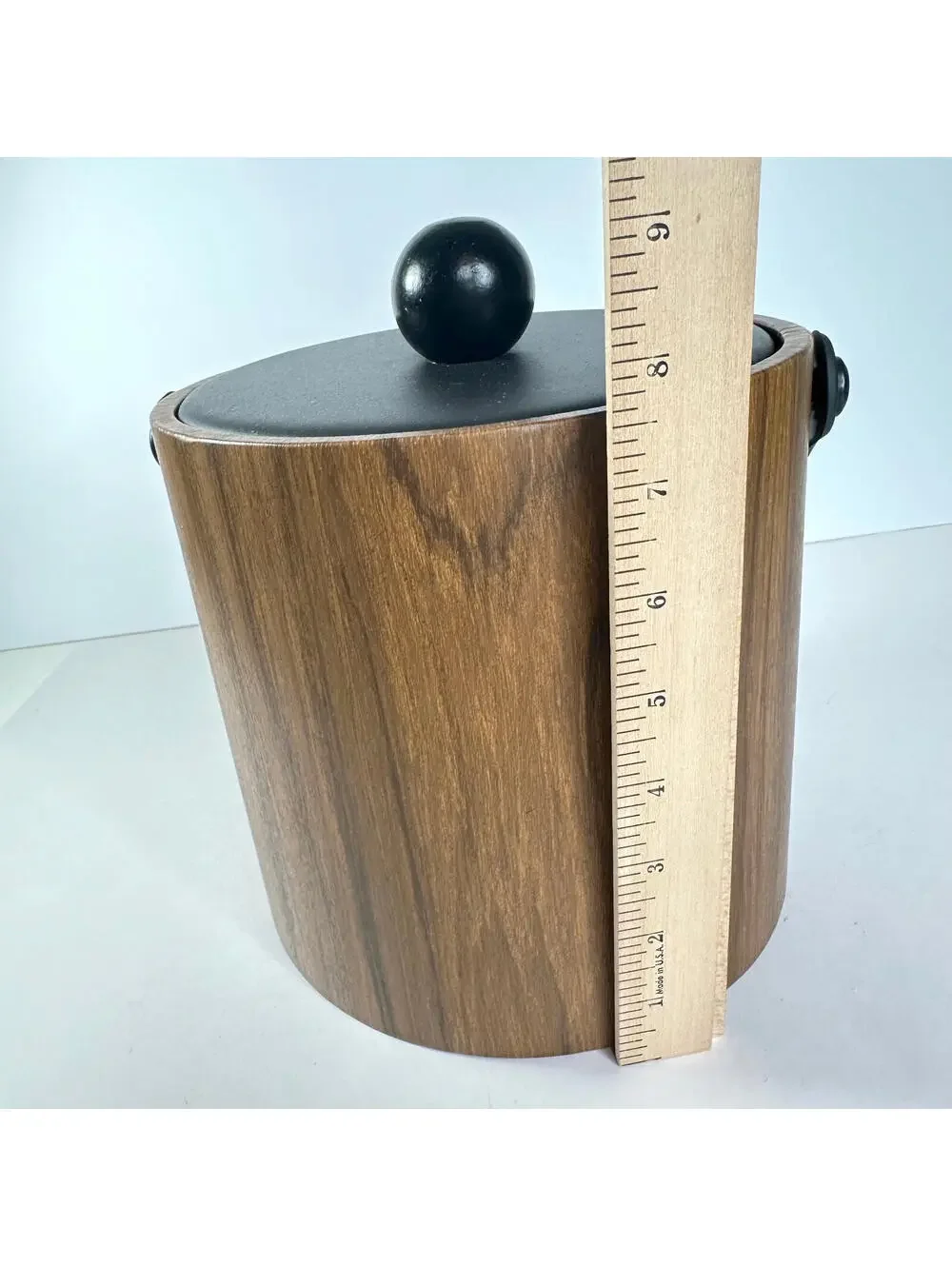 Vintage 1960s Ice Bucket Brown Vinyl Wood Tones Kraftware